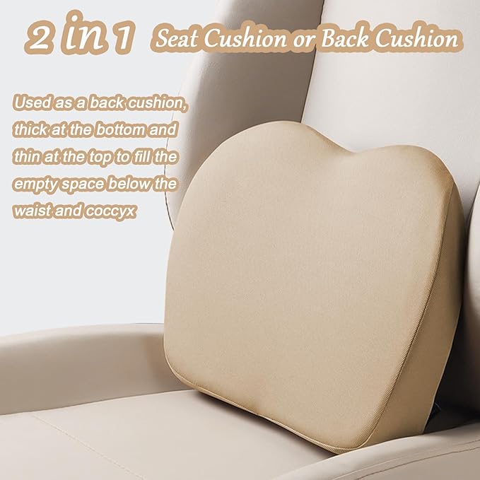 2 in 1 Wedge Car Cushions or Lumbar Support for Driving - 3.5 Inches Soft Memory Foam Driver Seat Cushion for Car Truck - Comfort Coccyx Cushion for Tailbone & Back Pain Relief, Gray