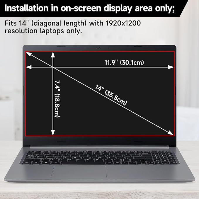 14 Inch 16:10 Laptop Privacy Screen Filter, Anti Blue Light Glare & Anti Scratch Computer Privacy Shield for 14" with 1920x1200 Aspect Ratio Laptop
