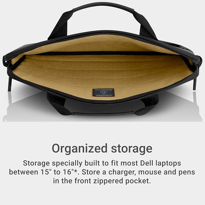 Dell 15-16 EcoLoop Pro Sleeve - CV5623 - Organizer, Front Zippered Pocket, Weather-resistant, Luggage Pass Through, Padded Carry Handles, Detachable Shoulder Strap, Nylex Lining Material - Black