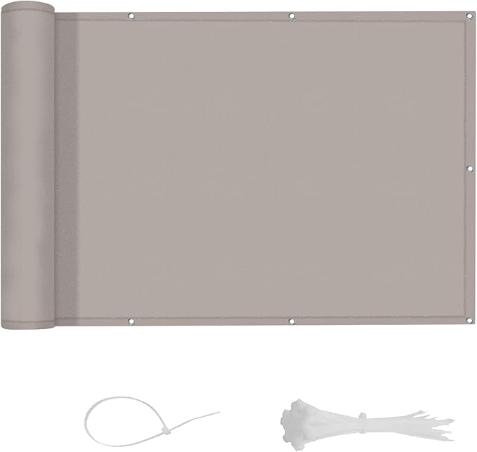 LOVE STORY 3' x16' Taupe Waterproof Balcony Privacy Screen Cover - Opaque Fence Covering Privacy, 100% Polyester Fabric, UV Protection Shield for Apartment Railing,Outdoor Patio, Deck, Porch