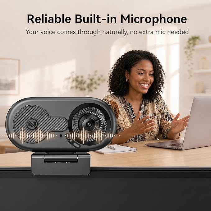 EMEET C100 2K Webcam for PC, Fixed Focus, 56.4° FOV, Built-in Mic, Privacy Cover, Portable Metal Clip, Computer Camera for Home Office, Online Learning, Meetings, Streaming, Desktop, Laptop, PC USB-A