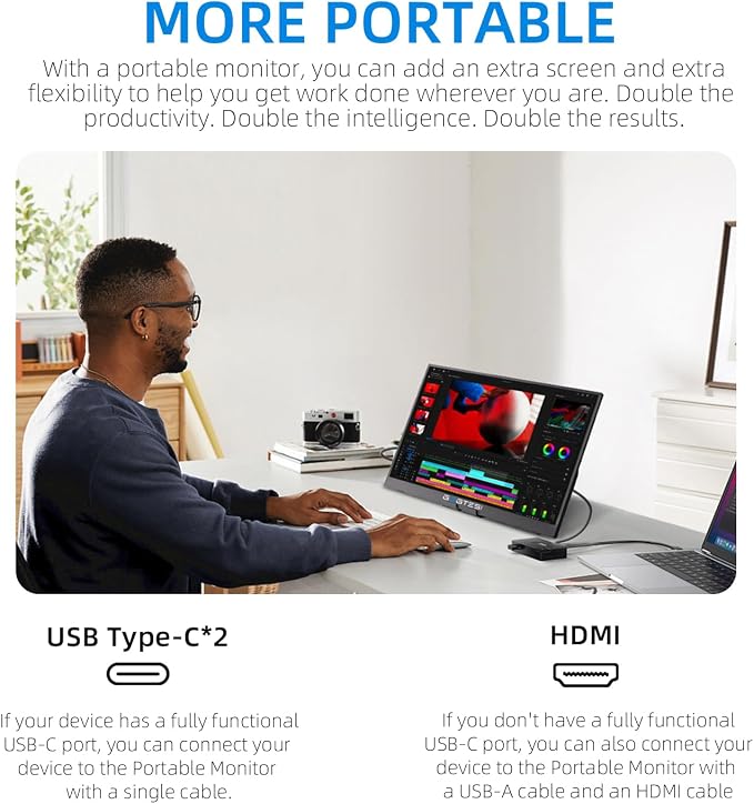 15.6 Inch Portable Gaming Monitor, Portable Monitor with HDR, Ultra Slim, Eye Care, External Second Screen for Laptop/PC/PS5/Mac/Xbox