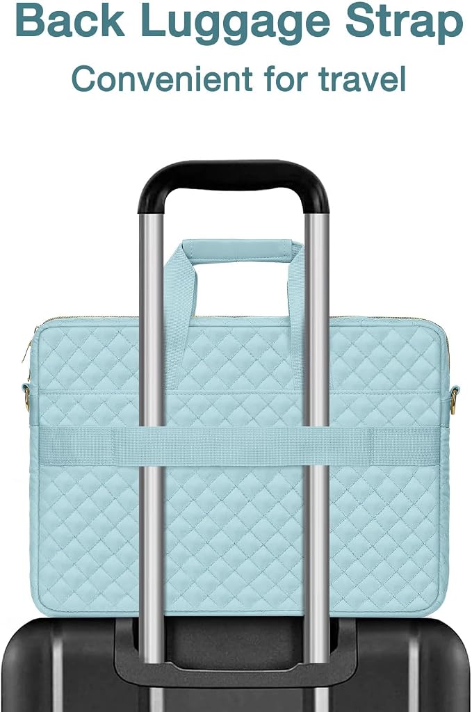MOSISO 15-16 inch Laptop Bag, Laptop Briefcase Messenger Compatible with MacBook Pro 16/Air 15, HP, Dell, Lenovo, Square Quilted Computer Bag Work Office Business with 3 Pockets&Strap, Ice Blue