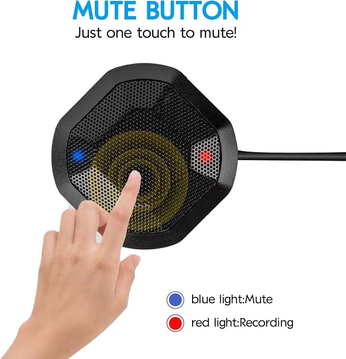 USB Conference Microphone, Desktop & Laptop PC Computer Mic with Mute Button & LED, Noise Reduction, Plug & Play for Online Meetings, Zoom, Recording, Classes, Compatible with Windows/Mac
