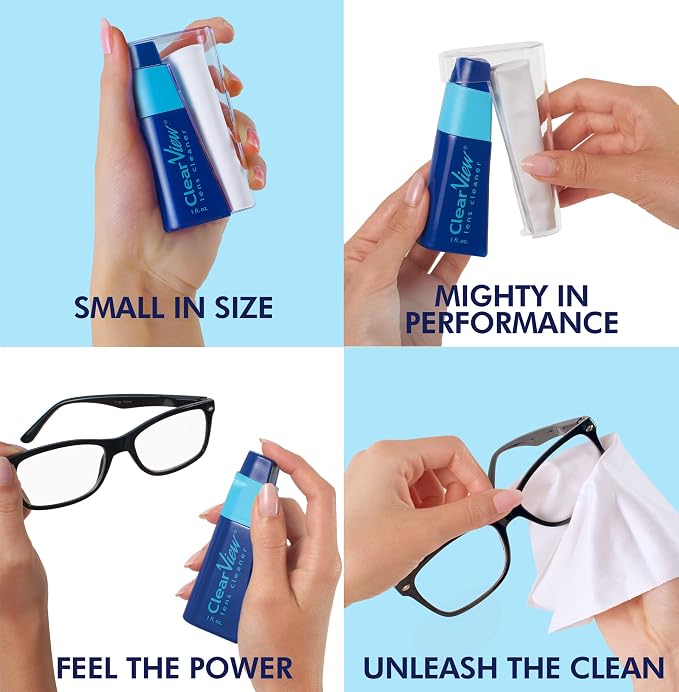 Portable Lens Cleaner Kit – Eyeglass Lens Cleaner Spray Kit with Refillable Spray + Microfiber Cloth, Compact Eye Glass Cleaners Spray, Safe for All Lenses, Travel Size Cleaning Set