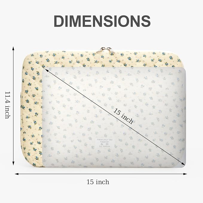Puffy Laptop Sleeve 13-15.6 Inch Corduroy Quilted Laptop Protective Case Cute Floral Computer Sleeve Protective for MacBook