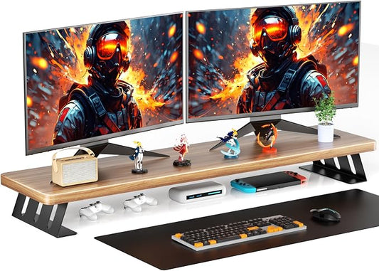 Dual Monitor Stand Riser, 39 Inch Large Wood Monitor Stands for 2 Monitors, Desk Monitor Riser for Computer/Laptop/Printer/TV, Stand Riser up to 220 lbs