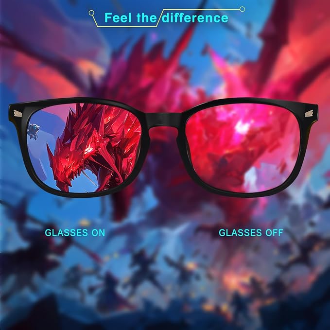 Red Lens Glasses Blue Light Glasses Men Women - 99.9% Blue Green Blocking for Computer, Gaming, TV, Phone Screens