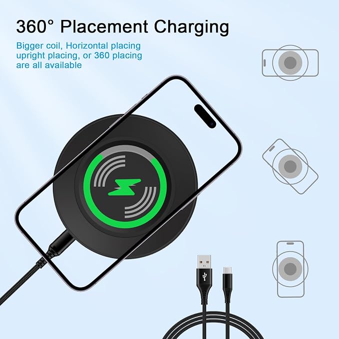 15W Fast Android Phone Wireless Samsung Charging Pad for Samsung Galaxy S25FE/S25 Ultra/S25+/S24 Ultra/S23FE/S22 Plus/S21/S20, Fast Charger Android Charging Pad Charger Station+QC 3.0 Charger Adapter