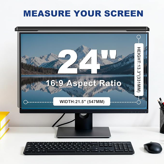 Hanging 24 Inch Computer Privacy Screen Filter, Computer Screen Privacy Cover, Compatible with, 23.8 Inch 16:9 Widescreen Monitors, Protect Eyes from Glare and Blue Light