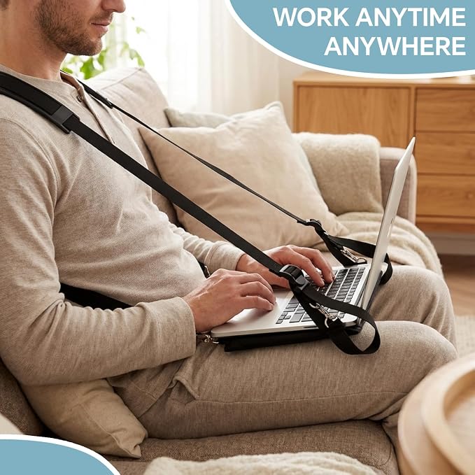Suncalla Laptop Harness for Walking Portable Wearable Laptop Stand for up to 11'' Tablets E-Readers Notebook Notepad Standing Desk with Adjustable Straps(Black)