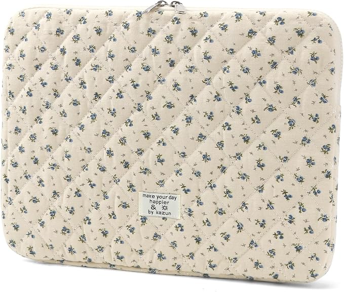 Puffy Laptop Sleeve 13 Inch Cute Quilted Laptop Protective Case Padded Floral Computer Sleeve for MacBook (A-Blue, 13 Inch)