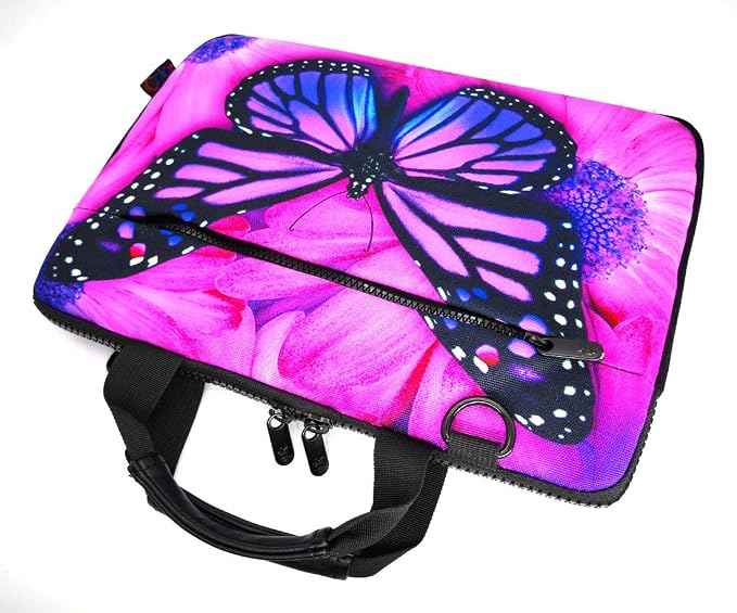 icolor 14.5 15 15.6 Inches Canvas Laptop Shoulder Bag Case,Messenger Bag Sleeve Pouch,Travel Briefcase,Computer Ultrabook Notebook Protective Carrying Bag with Adjustable Strap, Purple Butterfly