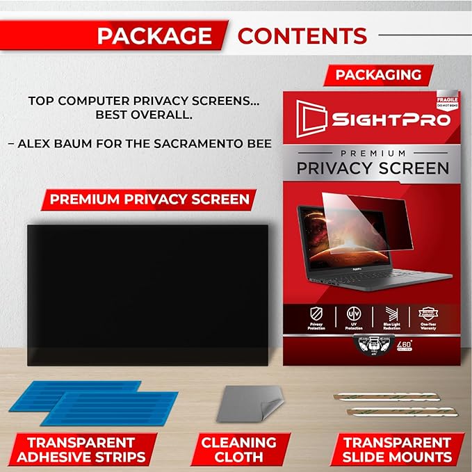 SightPro 14 Inch 16:10 Laptop Privacy Screen Filter - Computer Monitor Privacy Shield and Anti-Glare Protector