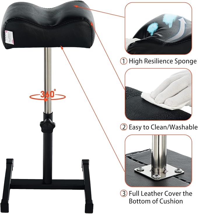 Pedicure Manicure Footrest Adjustable Height Stand Beauty SPA Salon Nail Care Black