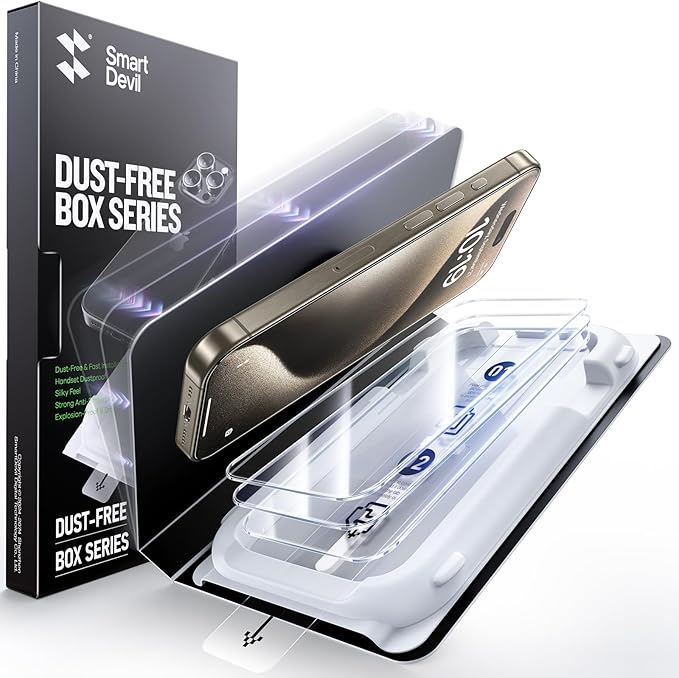 SMARTDEVIL 3 Pack Tempered Glass for iPhone 15 Pro Max Screen Protector, Military-Grade Shatterproof Protection, 9H Hardness, Fast & Easy Installation, Case Friendly Design