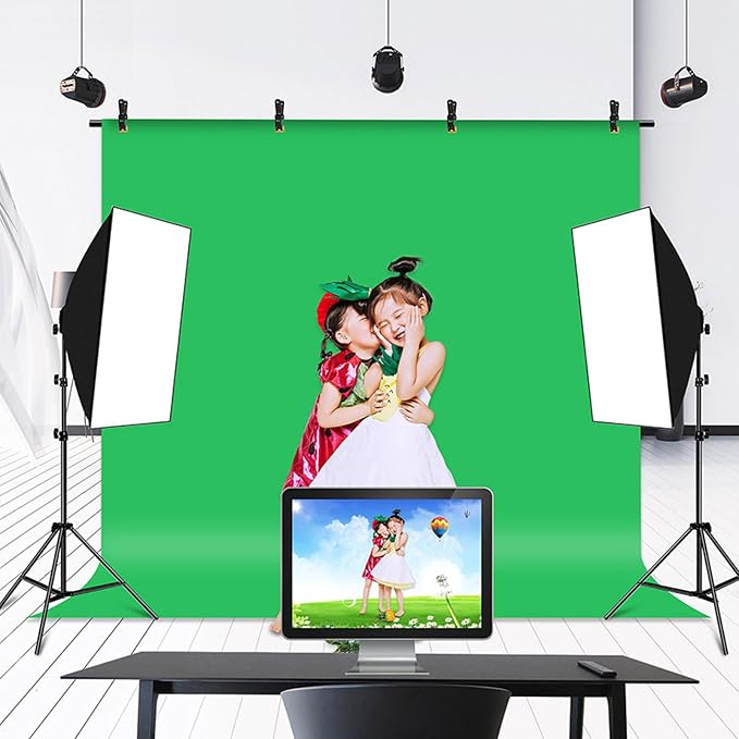 Chromakey Green Screen Backdrop, Photography Backdrop High Density Polyester Soft Light Wrinkle Background for Photo Studio Streaming Video Party Home Use (150 * 200CM)