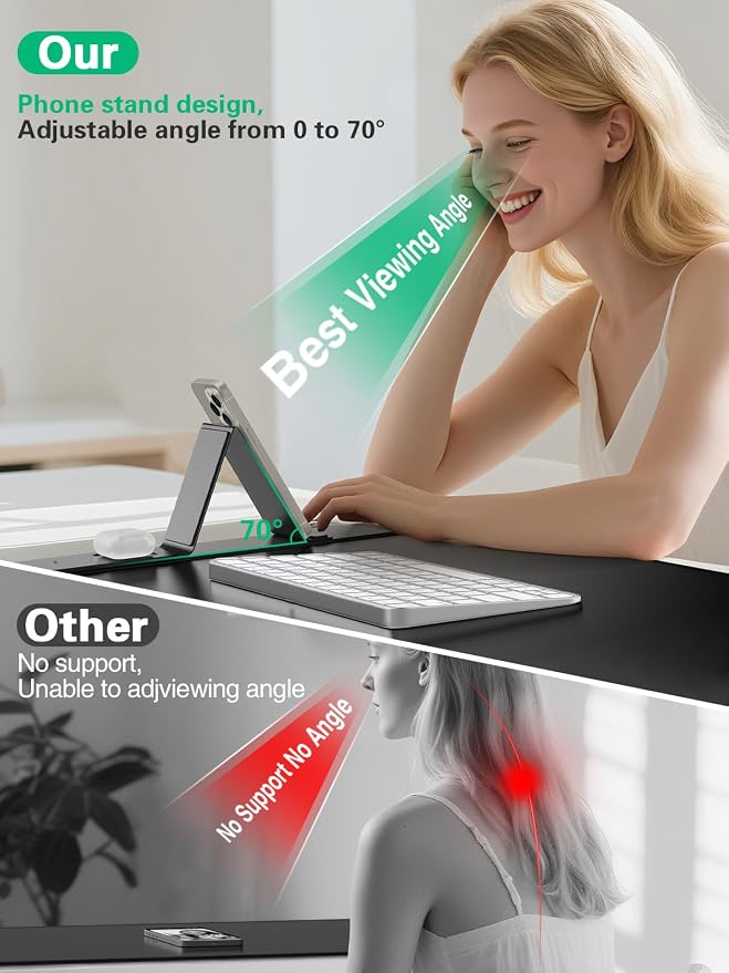 Mouse Pad with Foldable Phone Holder, Wireless Charging Desk Mat 31.5x15.75 Mousepad with Superior Micro-Weave Cloth Non-Slip Waterproof Desk Pad (Black with PD Adapter-Right Charging)