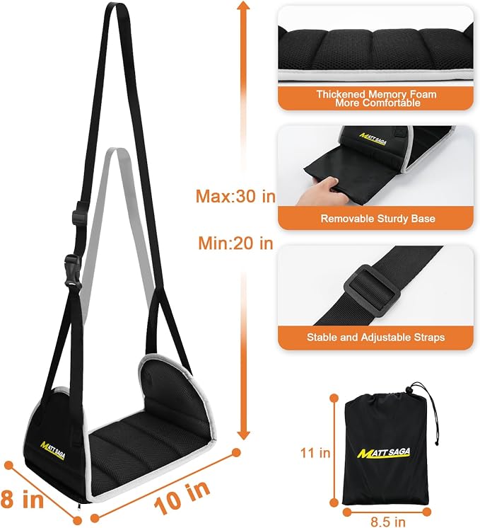 Upgraded Airplane Foot Hammock with Removable Base & Memory Foam - Wide Hardboard Support No-Collapse Foot Rest for Long Flights, Office, Travel - Thickened Design Relieves Foot Pain Travel Essentials
