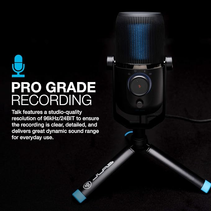JLab Talk USB Microphone, USB-C Output, Cardioid, Omnidirectional, Stereo or Bidirectional, 96k Sample Rate, 20Hz, 20kHz Frequency Response, Volume, Gain Control, Quick Mute, Plug & Play