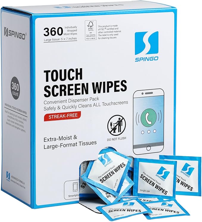 Screen Cleaning Wipes, Pre-Moistened Individually Wrapped Lint-Free, Streak-Free Screen Wipes for iPad, iPhone, Eyeglasses, Drone Remote Controller (360 Count)