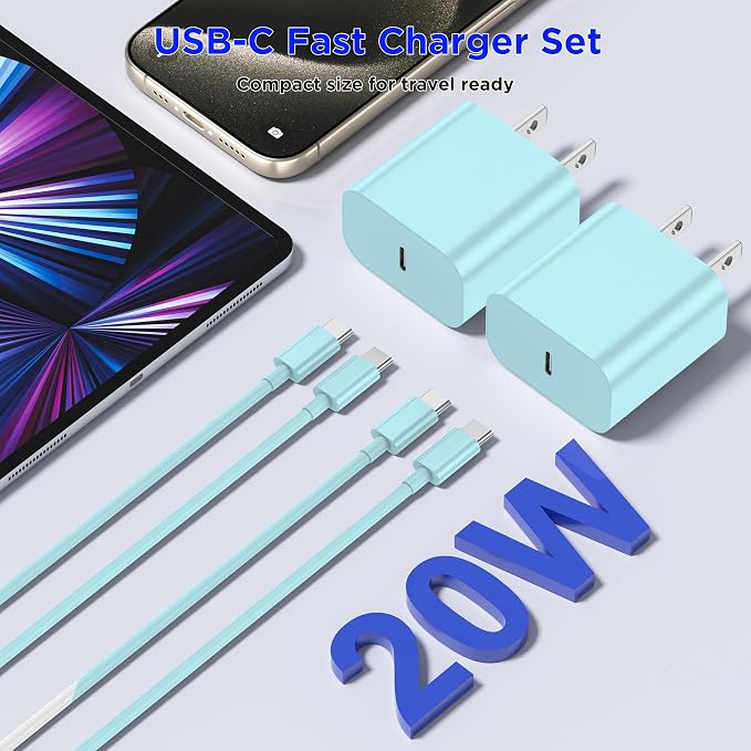 iPhone 17 16 15 Charger Fast Charging,2Pack 20W Apple iPad USB C Wall Chrager Block with 6FT USB C to C Cable for iPhone 17/Pro/Pro Max/17 Air/ 16/16 Pro/16 Pro Max/15/Plus/Pro/Pro Max (Green)
