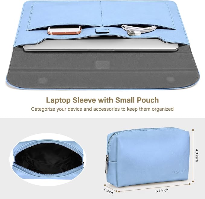 MOSISO Laptop Case 13 inch, 13 inch Laptop Sleeve Compatible with MacBook Air M4 M3 M2 M1 2025-2018 / Pro M2 M1 2025-2016, PU Leather Flap Carrying Case with Stand&Small Pouch, Pastel Blue