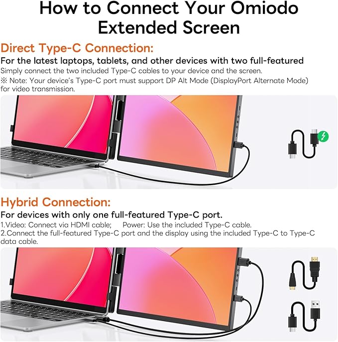 14" Laptop Screen Extender,FHD 1200P IPS Portable Monitor for 14"-17.3" Laptops, Dual Travel Screen Monitor Plug & Play, Laptop Screen Monitor Extender Compatible with Windows/Mac/Android&Chrome OS