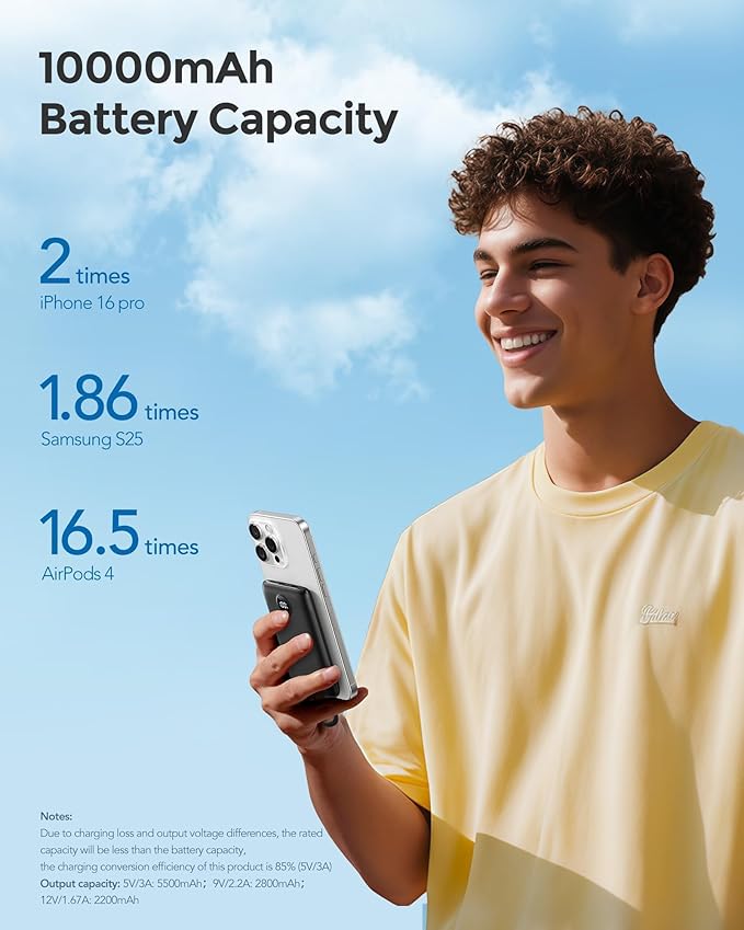 WeeFancy Mini Portable Charger with Built-in Cables 22.5W Fast Charging Power Bank USB-C Small Battery Pack 10000mAh Travel Essential Slim Battery for iPhone 17/16/15/14, Samsung 25/24, and More
