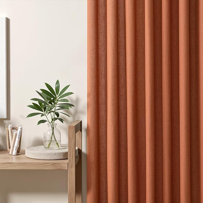 Memory Trained Pinch Pleated Curtains 108 Inches Long, Viral Linen Pinch Pleat Sheer Curtains with Ring Hooks&Clips for Track System Living Room,Terracotta Light Filtering Privacy Curtain 2 Panel Set