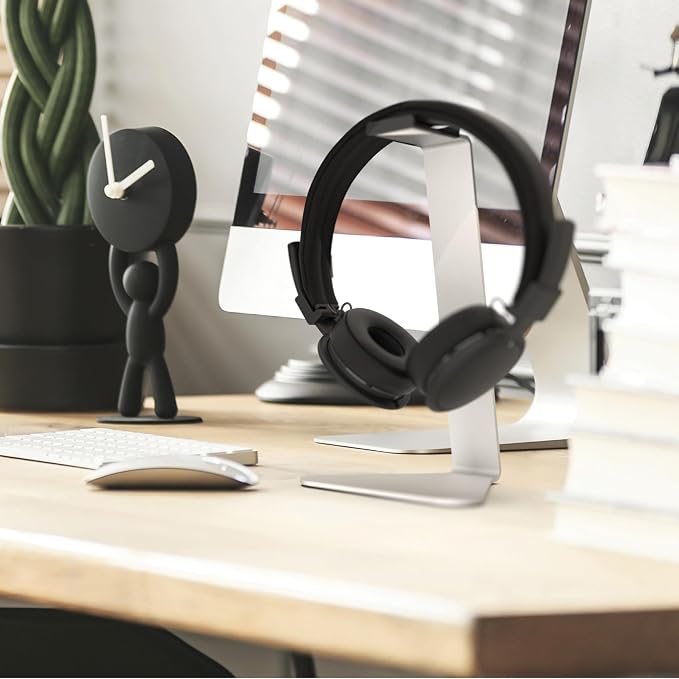 Kanto H1 Universal Headphone Stand with Curved Silicone Padding - Silver