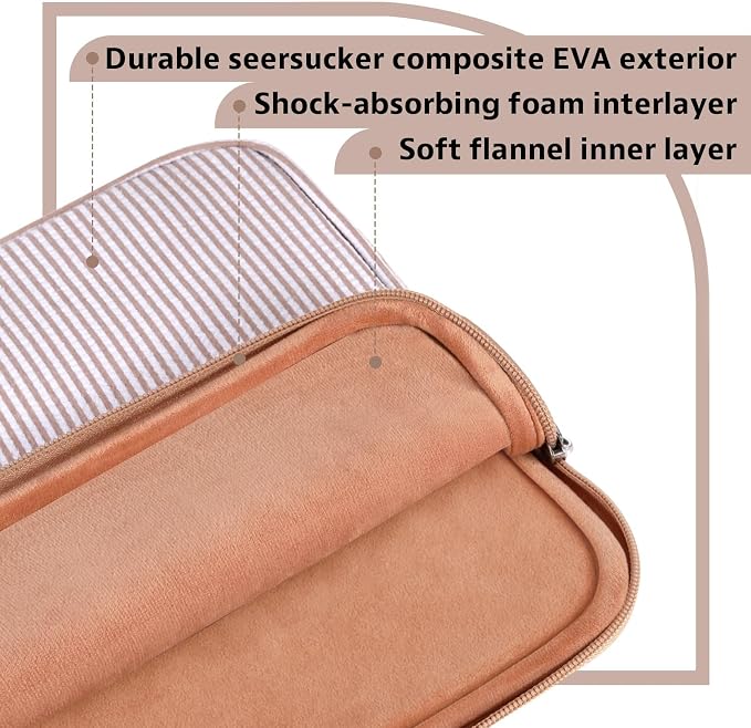 Huhumy Laptop Sleeve Case 13-13.3 inch for Women, Cute Seersucker Laptop Sleeve with Pocket Thin Computer Carrying Bag for Office Business Trip Compatible with Various Laptops Models(Khaki)
