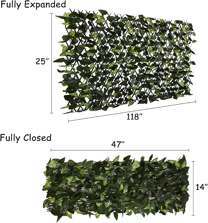 GLANT Expandable Fence Privacy Screen for Balcony Patio Outdoor,Decorative Faux Ivy Fencing Panel,Artificial Hedges (Single Sided Leaves) (1, Green-Verdant)