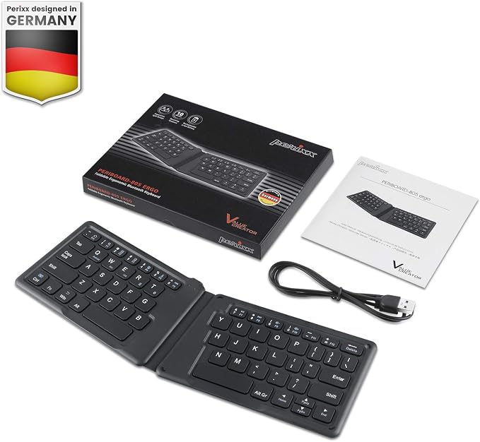 Perixx PERIBOARD-805E, Wireless Foldable Ergonomic Bluetooth Keyboard, Ultra-Thin X Type Keys, Compatible with iOS, Android, or Windows Smartphone, Tablet, or Laptops, US English