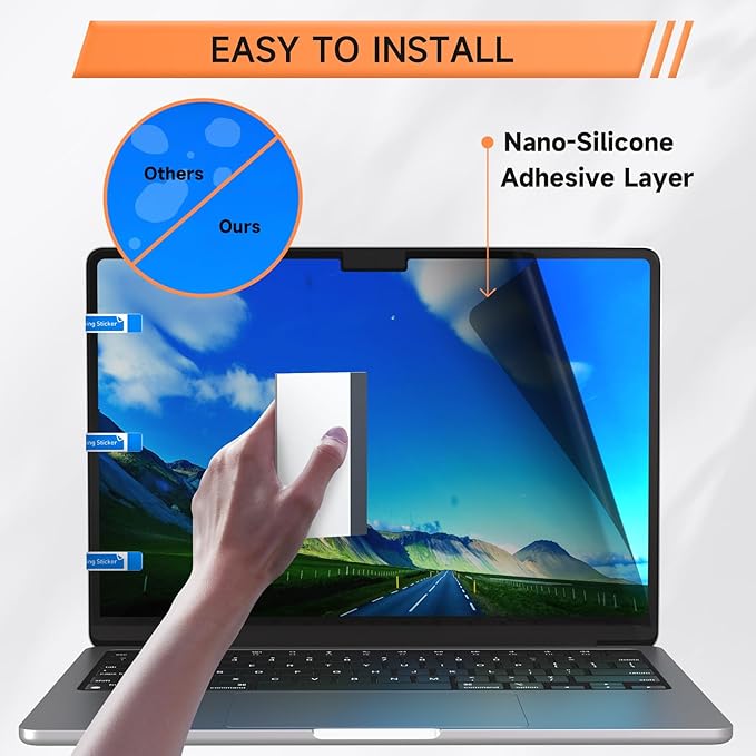 Mamol 360° Privacy Screen for Macbook Air 15 Inch (2023-2026, M2, M3, M4, M5), Anti Glare Blue Light Filter, Nano No Glue Anti Spy Black Protector for Mac Air 15.3In Laptop
