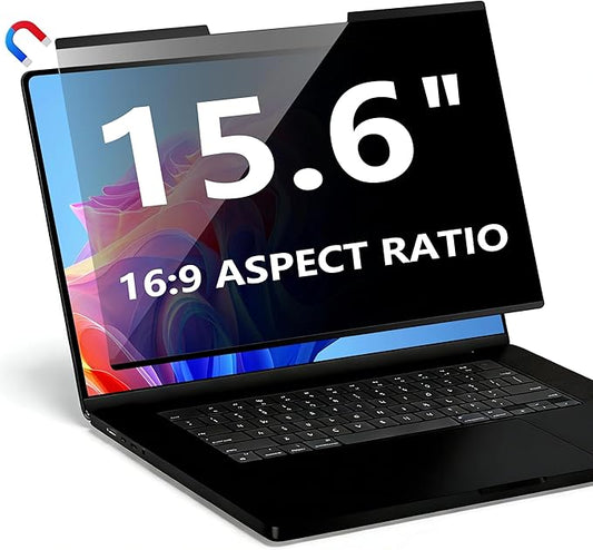 Magnetic Laptop Privacy Screen 15.6 Inch 16:9, Removable Computer Privacy Filter Shield and Anti Glare Blue Light Screen Protector, Compatible with HP Dell Acer Asus Samsung Lenovo ThinkPad