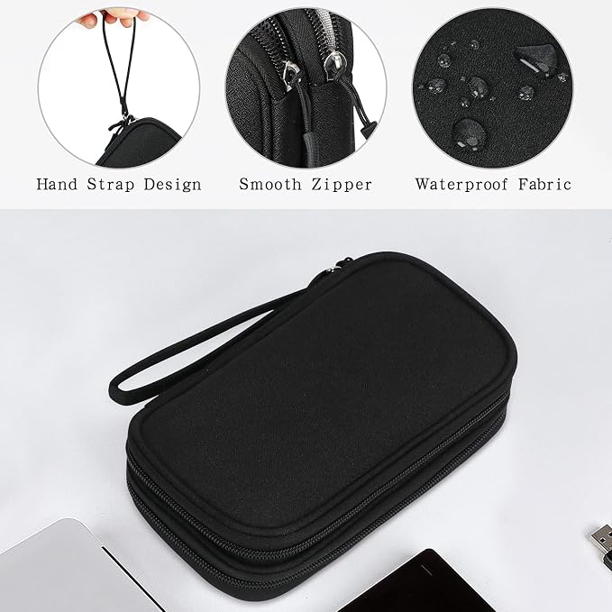 Skycase Electronic Organizer Travel Case - Waterproof Travel Cord Pouches for Organization, Cable Organizer, All-in-One Double Layers Storage Bag for Accessories, Charger, Cable, Black - Medium