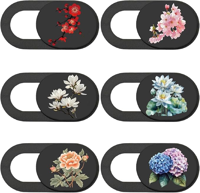 6Pcs 6 Styles Camera Cover Slide Flowers Laptop Camera Cover Floral Pattern Privacy Guard Webcam Protectors for Laptop Desktop Computer Tablet Phone Mini PC Accessories Home Office Use