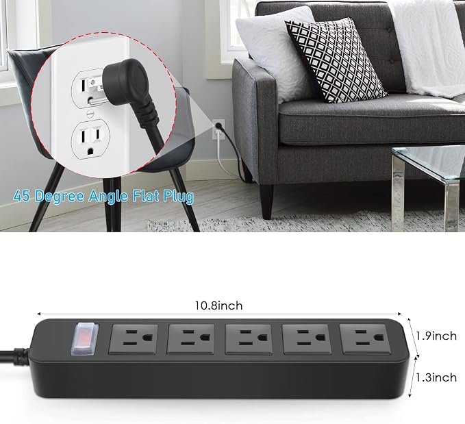 Outdoor Power Strip Waterproof with 5 Outlets, Garden Weatherproof Surge Protector, Christmas Multiple Outlet Exterior Socket for Lighting Appliances. 25FT Extension Cord Strip with Flat Plug. Black