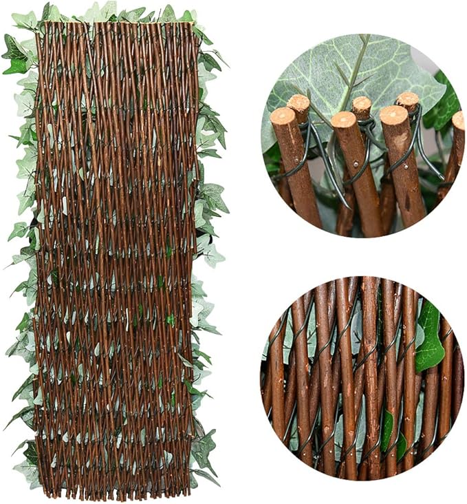 GLANT Expandable Fence Privacy Screen for Balcony Patio Outdoor,Decorative Faux Ivy Fencing Panel,Artificial Hedges (Single Sided Leaves) (4, Green-Ivy)