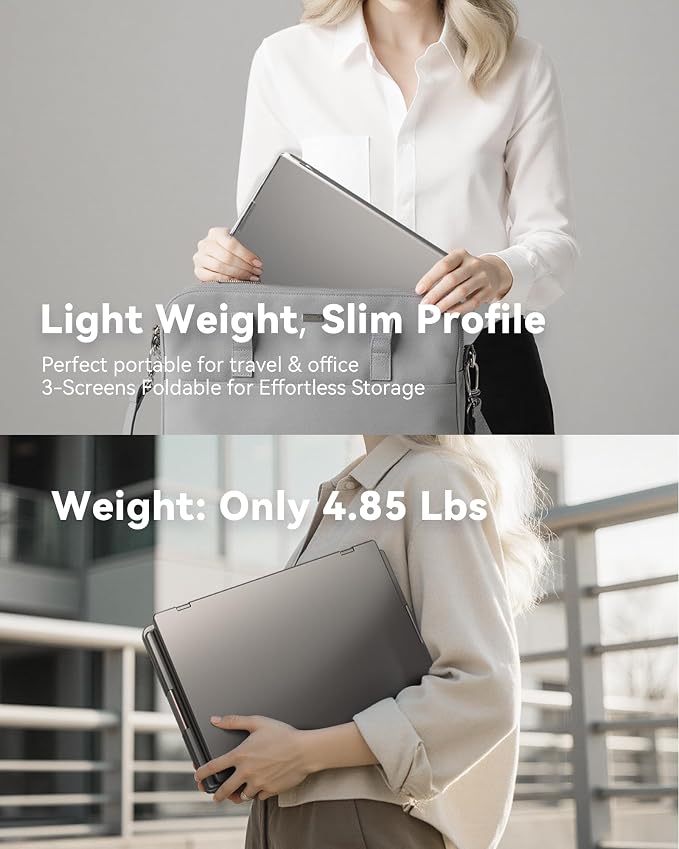 14" Portable Monitor for Laptop Screen Extender, FHD 1200P IPS Triple Screen Laptop Monitor Extender, 1 Cable for 3 Screen Travel Monitor for 12"-16.5" Laptop, Compatible with Win and Mac-S780 Pro