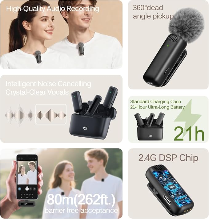 Labstandard Wireless Lavalier Lapel Microphone for iPhone, iPad, mini Video Recording Mic for Interview Video Podcast Vlog YouTube & Livestream, Noise Reduction, Plug & Play (J13 Pro)