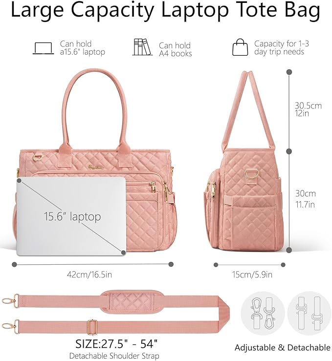 Bagstellar Teacher Bags for Women, 15.6 inch Laptop Work Tote Bag Quilted Nurse Bible Computer Shoulder Bag for School Travel | Dream Tote Work Bag