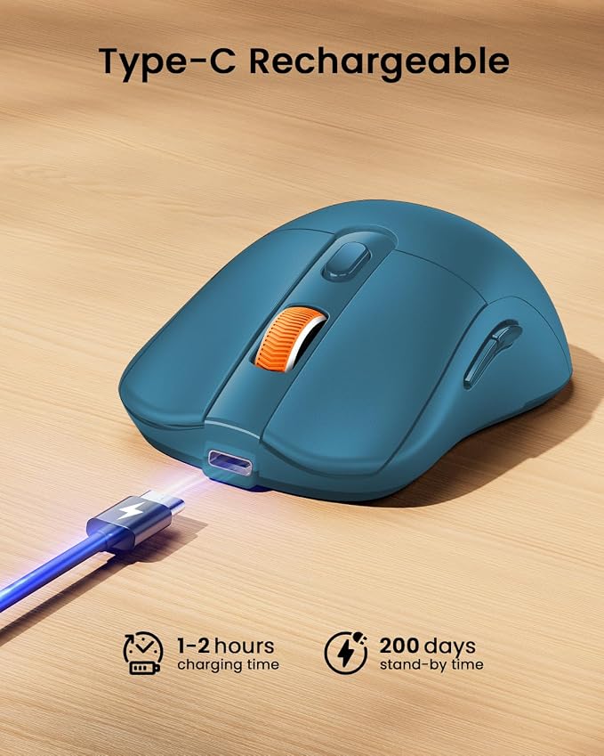 ProtoArc Bluetooth Wireless Mouse, USB C Mouse, EM15 Rechargeable Compact Portable Type C Wireless Mice for Laptop, Tablet, PC, Windows, Mac OS-Blue