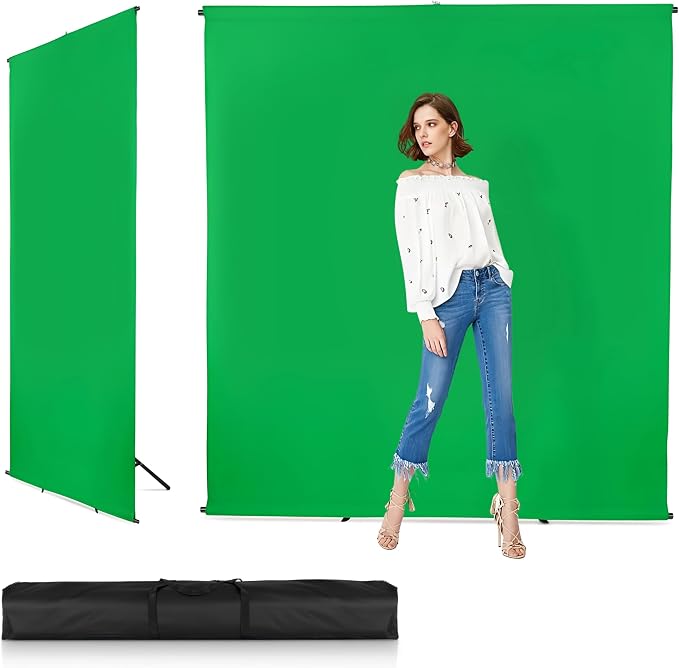 Green Screen Backdrop Kit with Stand, Huzofexo 6.5x6.5ft Adjustable Stable Photography Greenscreen Support Stand Kit Chromakey Background for Photo Studio,Vedio,Product Portrait, Streaming, Gaming