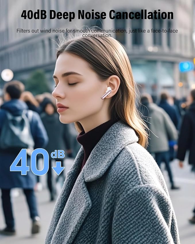 Wireless Earbuds, Bluetooth 5.4 Headphones Bass Stereo, Ear Buds with Noise Cancelling Mic, LED Display in Ear Earphones Clear Calls, IP7 Waterproof Bluetooth Earbuds for Laptop/Phones, Rose Gold