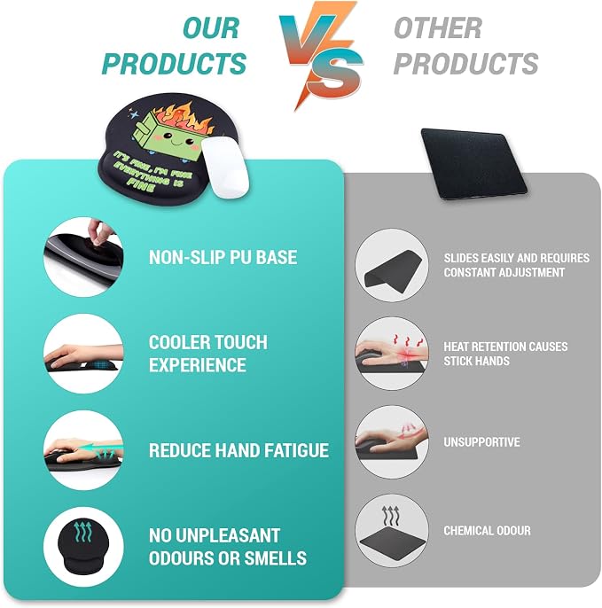 Ergonomic Mouse Pad with Wrist Support, Dumpster on Fire Gel Mouse Pads Wrist Rest for Desk, Cute Funny Comfortable Computer Mousepad for Gaming Laptop Work Home Accessories Office Supplies Decor