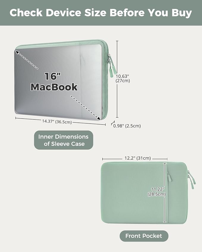 ProCase Laptop Sleeve 16" for MacBook Pro 16 Inch M5M4/M3/M2/M1, Computer Case Also Compatible with 15.6-16" HP Dell ASUS Lenovo Acer Chromebook -Willow Green