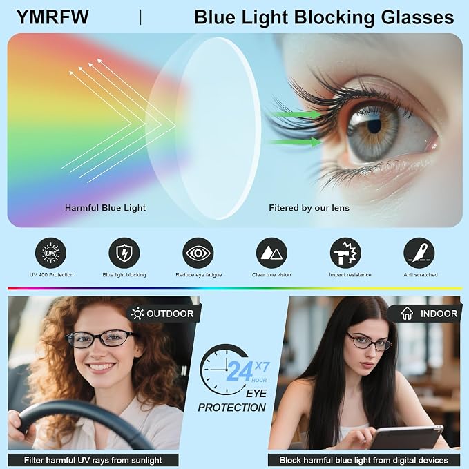 Oval Blue Light Blocking Glasses for Women Retro 90s Cat Eye Frame Glasses Computer TV Eyeglasses Anti Eyestrain