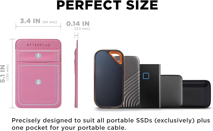 2-Pocket Adhesive Hard Drive Holder for Laptop, Stick-On Pocket Pouch for External Portable SSD, HDD, Slim Mouse and Cables (Small - Fits SSD)